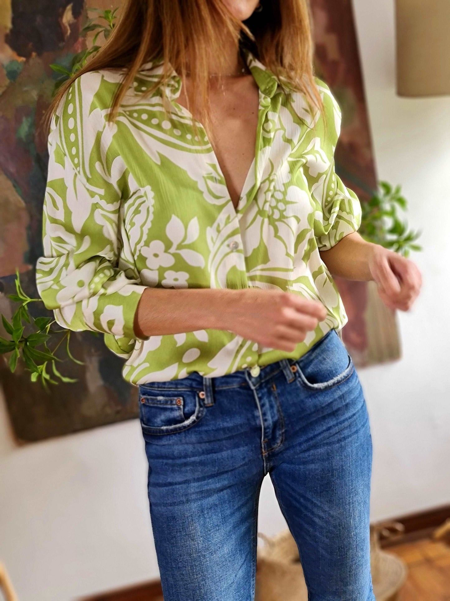 Blusa Tropical Verde Limon