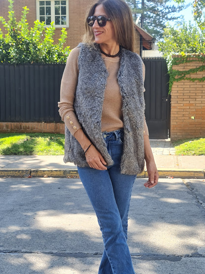 CHAQUETA PIEL GRIS -50% DCTO.