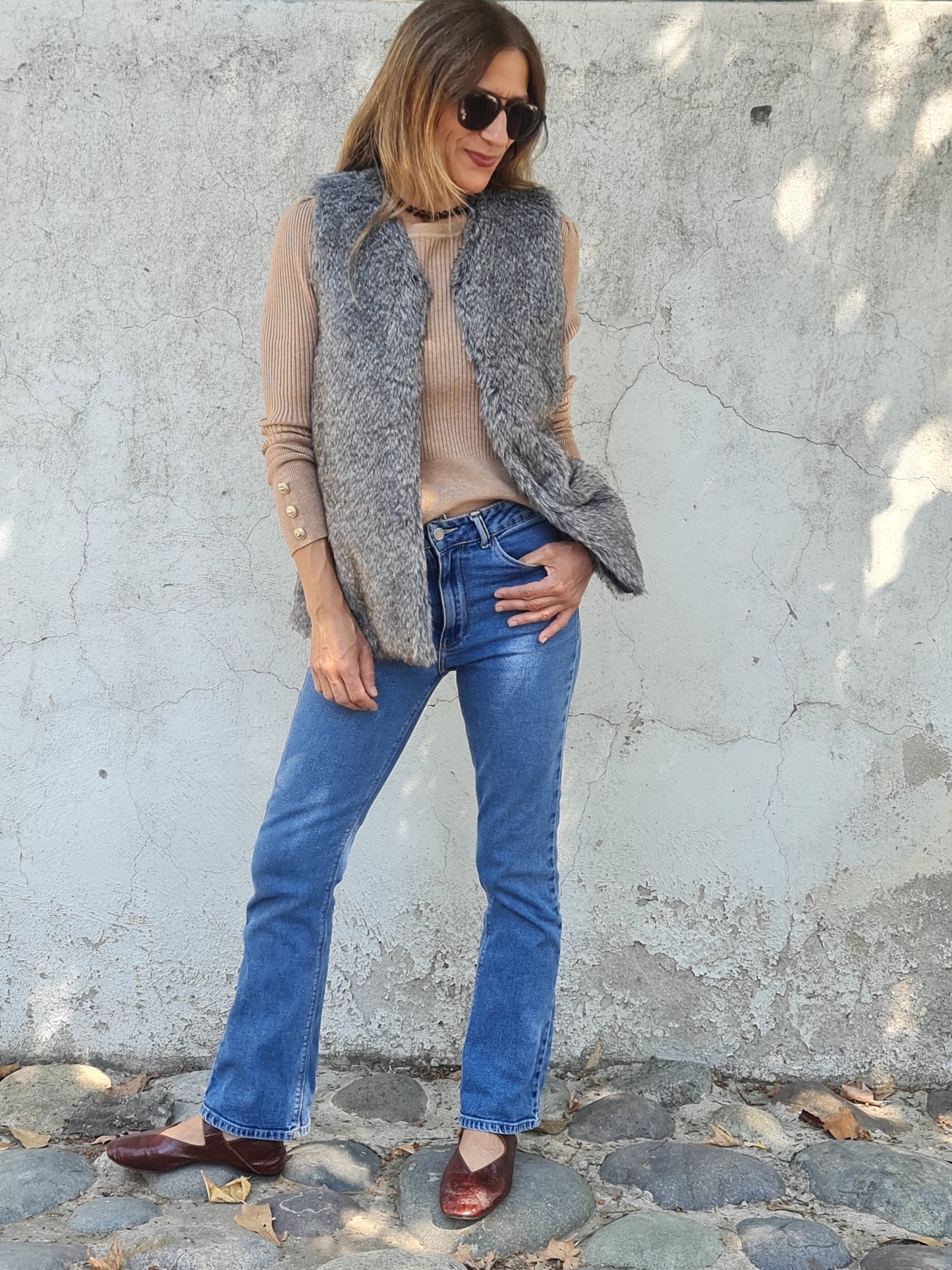CHAQUETA PIEL GRIS -50% DCTO.