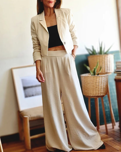 BLAZER CROP LINO BEIGE SUAVE.