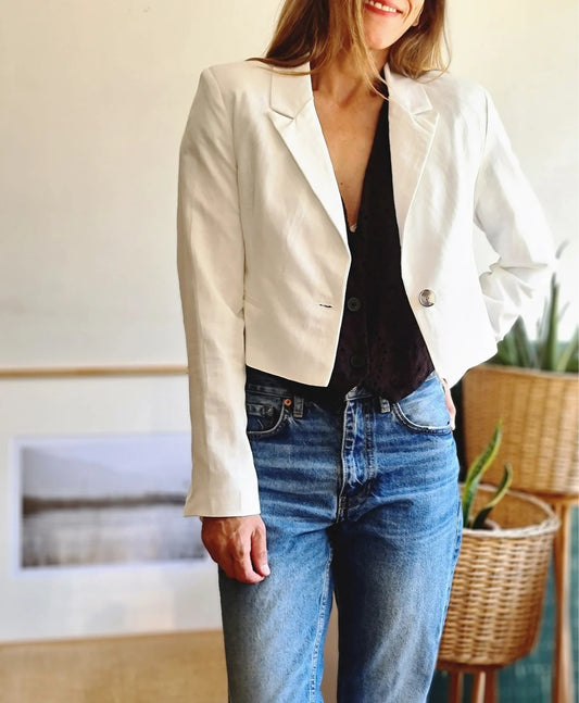 BLAZER CROP LINO BLANCO.