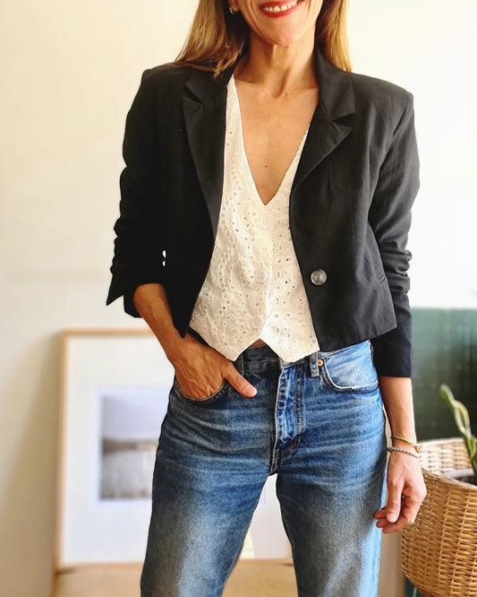 BLAZER CROP LINO NEGRO.