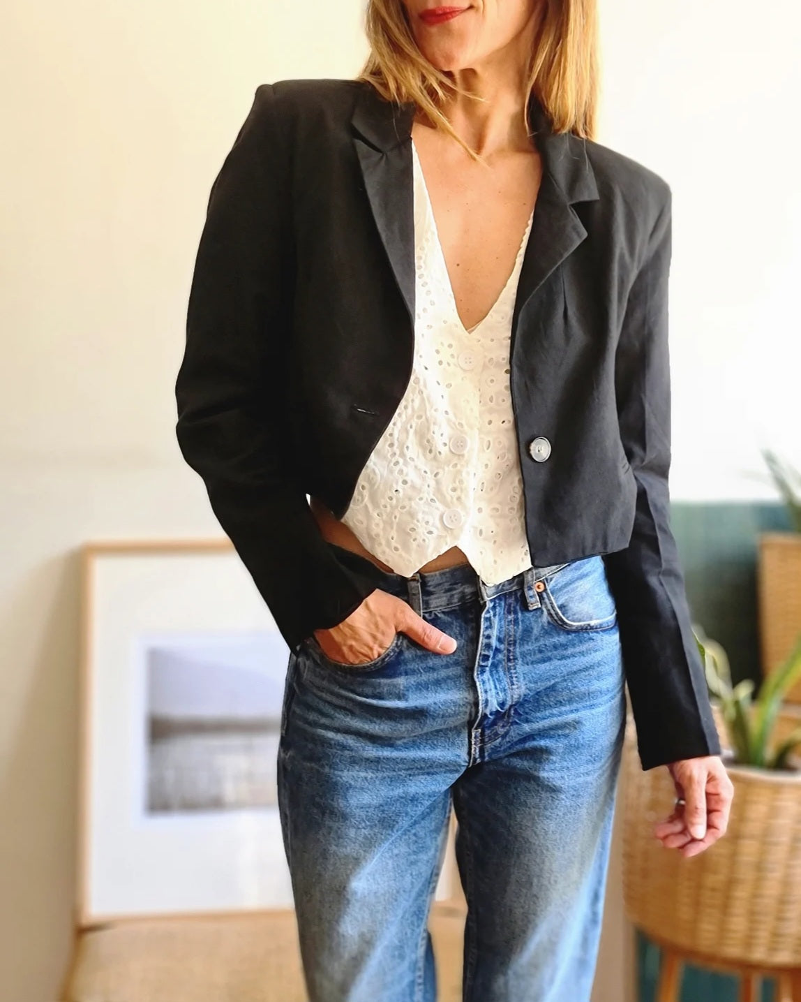 BLAZER CROP LINO NEGRO.