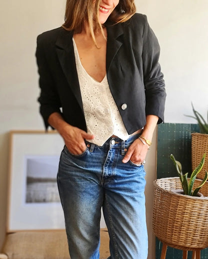 BLAZER CROP LINO NEGRO.