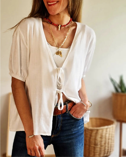 Blusa Lazos Blanca. - Quemepongotienda