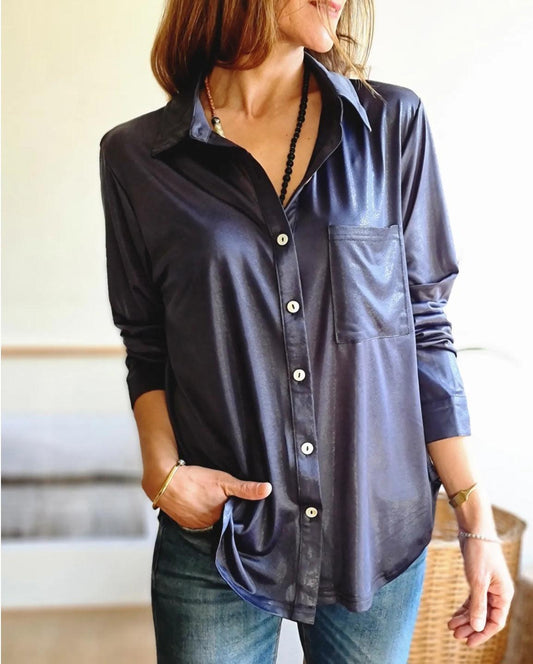 Blusa Metalizada Azul. - Quemepongotienda