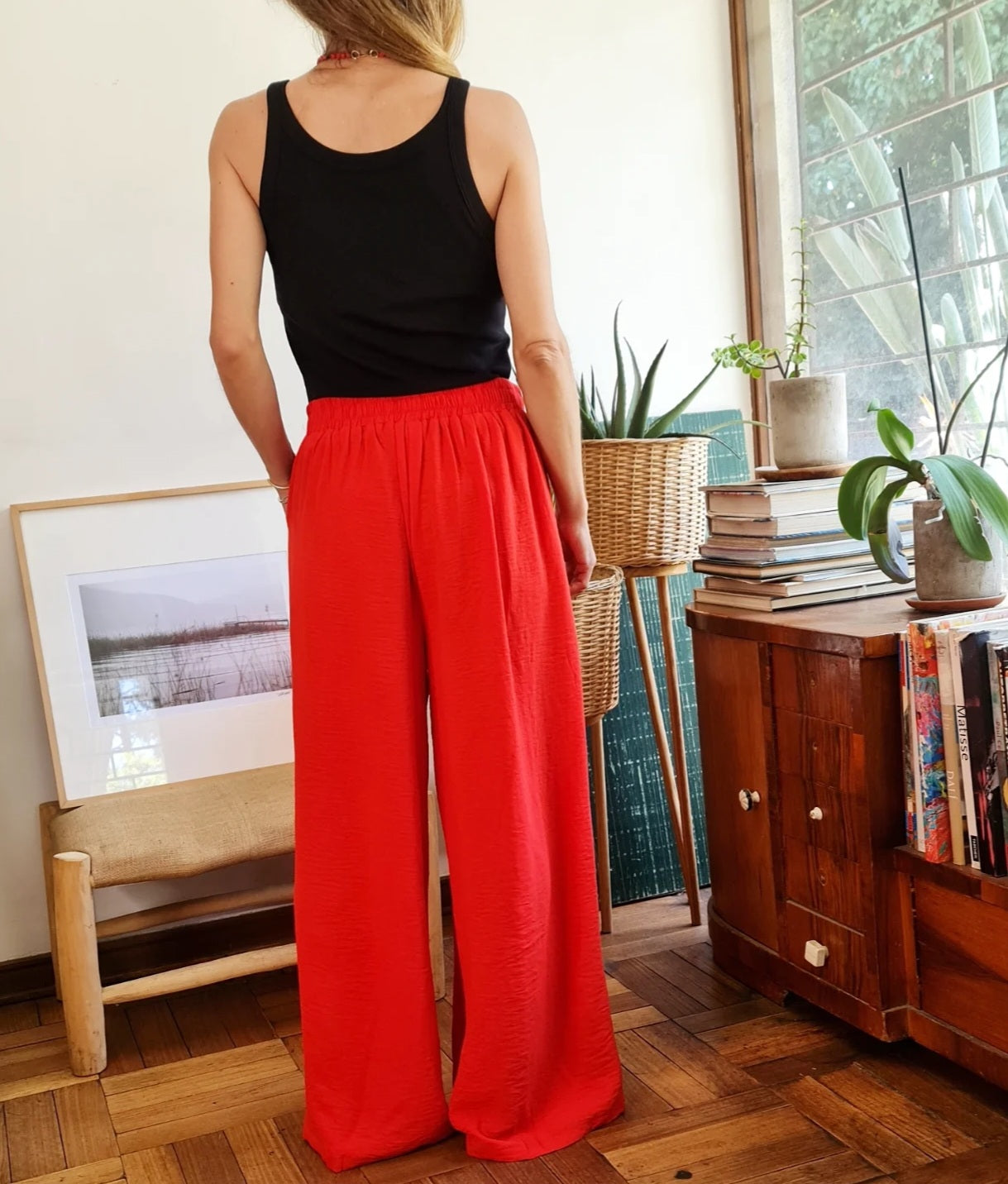 PANTALON CRISTINA ROJO ANARANJADO.