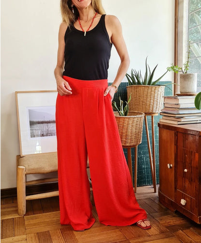 PANTALON CRISTINA ROJO ANARANJADO.