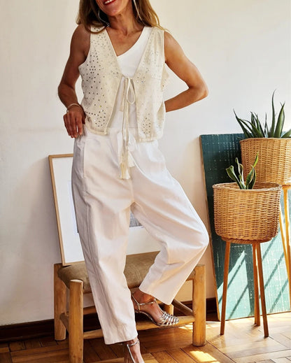 PANTALON PASTORA BLANCO.