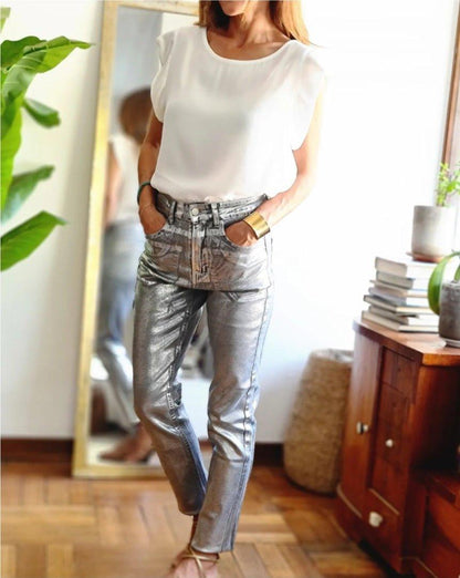 Pantalon Eco Cuero Gris Plata - Queme Pongo Tienda