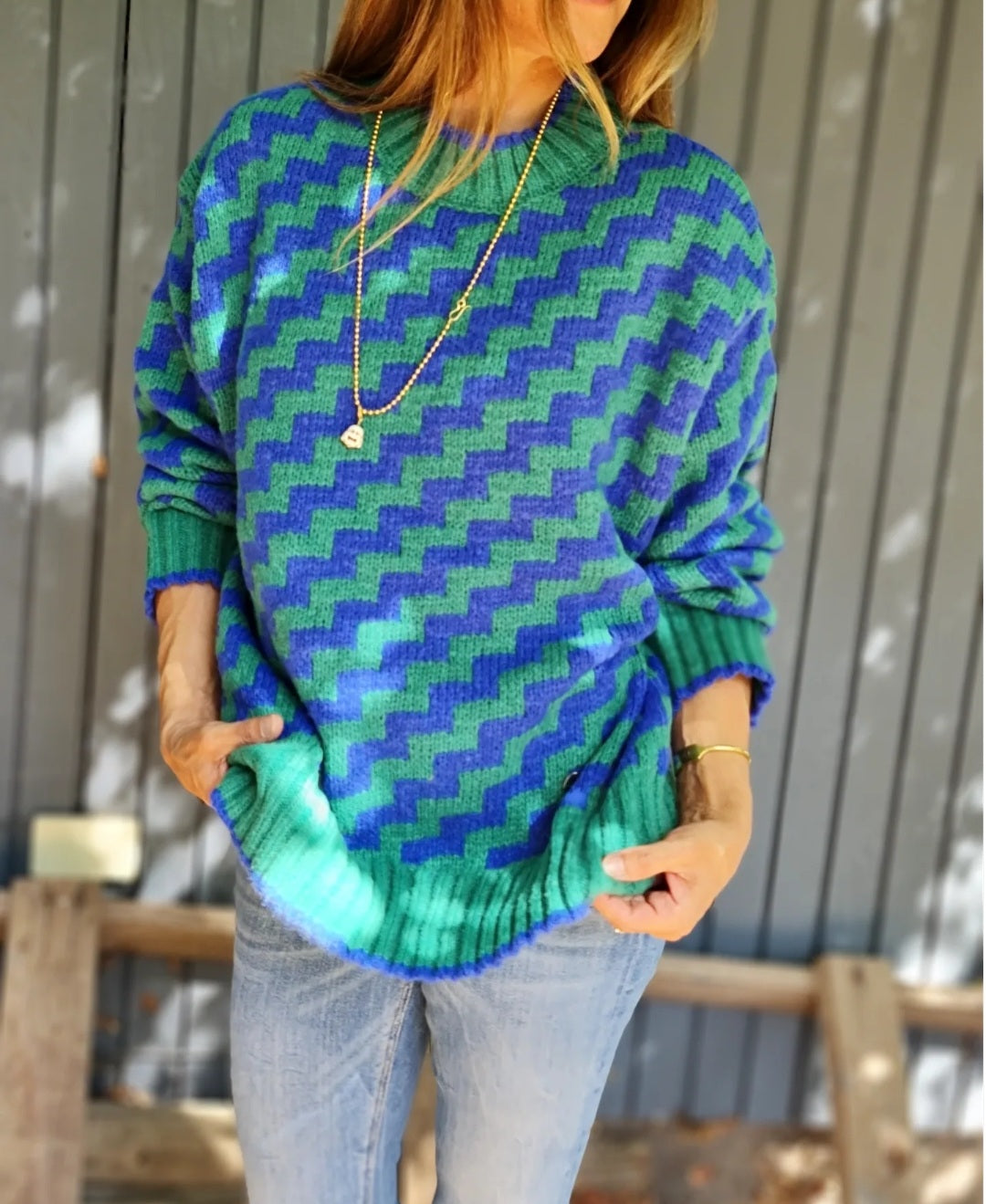 Sweater Bicolor Azul/Verde